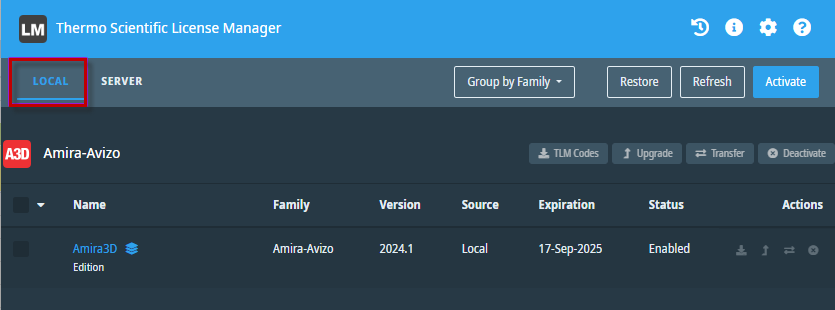 Local licenses dialog